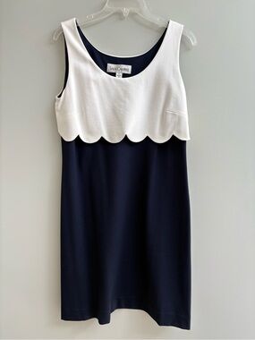 Sara Campbell Navy and White Scallop-Trim Dress